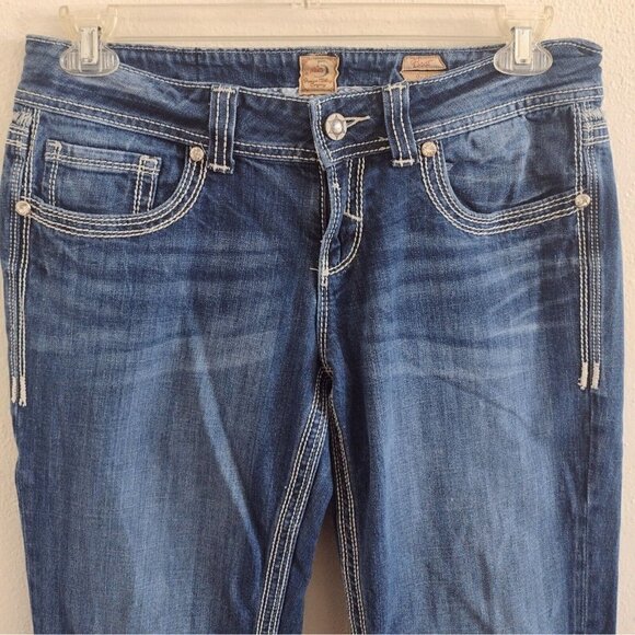 Studio 5 Bootcut Jeans Lowrise Womens 9 X 33 Bling Pockets Dark Wash - Picture 4 of 7